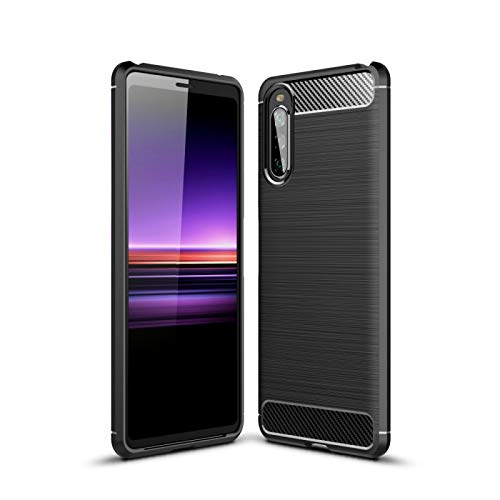 COPHONE® Coque Compatible Sony Xpéria 10 II Coque Fibre de Carbone Noir antidérapente. Housse Souple Haute Protection, Anti Choc.