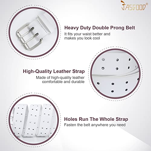 Image of JASGOOD Men Double Prong PU Leather Belt Casual Work Heavy Duty Belt Double Grommet Holes Belt for Jeans