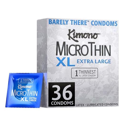 Kimono MicroThin XL Pack of 36 - Ultra Thin Lubricated Condoms, Natural Latex, Vegan-Friendly, No Latex Odor, Extra Thin, Widest-Base - Enhanced Sensitivity