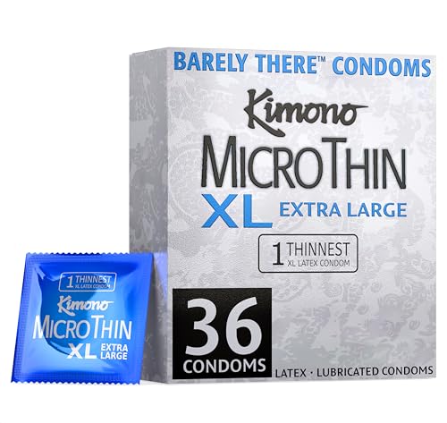 Kimono MicroThin XL Pack of 36 - Ultra Thin Lubricated Condoms, Natural Latex, Vegan-Friendly, No Latex Odor, Extra Thin, Widest-Base - Enhanced Sensitivity