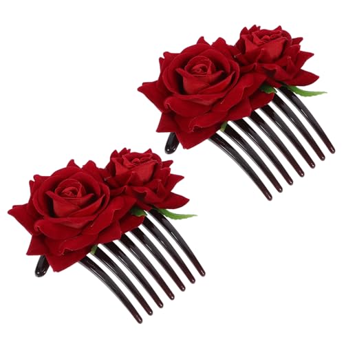 Ipetboom 2 Piezas Peineta De Rosas Pasadores Para Niñas Pinzas Para El Cabello De Flores Para Mujeres Peines Joyas Para El Cabello Pinza De Pelo De La Boda Polipropileno De Plástico Rojo