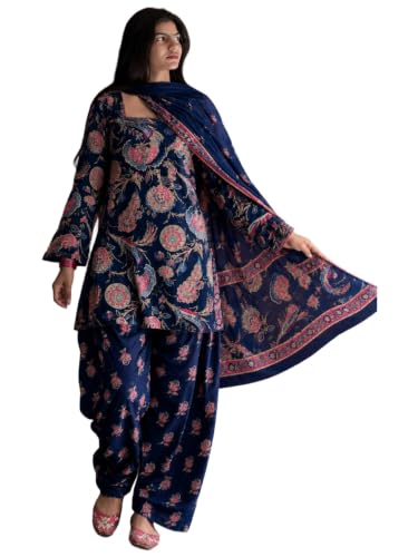 Image of ANNI Designer Farshi Salwar Suit for Women Cotton Printed | Kurta Dupatta Set for Woman | Straight Palazzo Outfit Square Neck Long Sleeve Ethnic Dress Stylish Womens Clothing