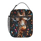 Zeleda Giraffe Lunch Bag, Polyester Tote Bags with Colorful Animal and Digit Pattern, Insulated Lunchbox, Portable Lunchbag Decor Gifts for Work, Picnic, School, Travel, Hiking, Beach or Fishing
