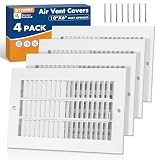 Air Vent Covers for Wall or Ceiling, 10 x 6 Inch Duct Opening, Two-Way Ventilation Register, Steel HVAC Register Cover, AC Vent Cover, for Home, Office, Bathroom, 4 Pack White
