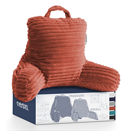 Nestl Cut Plush Striped Reading Pillow For Kids & Teens, Small Back Pillow, Back Support Pillow, Shredded Memory Foam Bed Rest Pillow With Arms, Misty Rose #TOP6