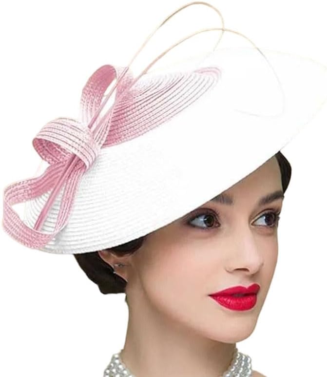 Women's Black White Pillbox Hat Church Fedora Wide Brim Charming Dress Hat for Weddings