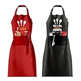 OARSE His and Hers Aprons for Cooking，Funny Couple Aprons Set and Adjustable Apron with 2 Pockets for Wedding Engagement Gifts