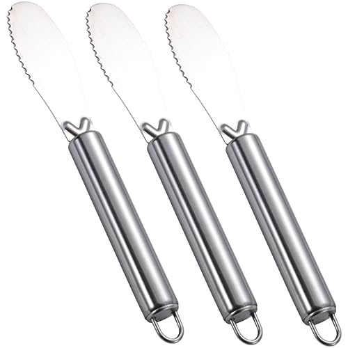 COLLBATH 3pcs Stainless Steel Butter Knife Spreader Creme Cheese Cream Cheese Dispenser Jam Soreader Butter Spatula Bread Condiment Peanut Butter Butter Tartiner Product Beurre Bun Silver