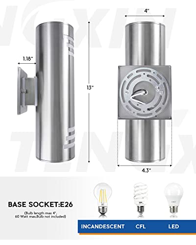 Tengxin Outdoor Wall Light,2 Pack Dusk To Dawn Modern Outdoor Wall Sconce With Stainless Steel Cylinder,Brushed Nickel Finsh Wall Mount Light,E26 Socket,Ip65 Waterproof,Ul Listed. （Brushed Nickel ） #TOP4