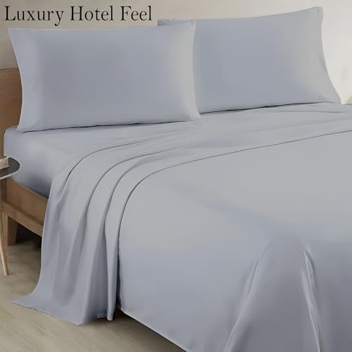 Image of Light Grey Queen Flat Sheet Only, Soft 100% Cotton Top Sheets | Sateen Weave 1 Piece Cool & Breathable Luxury Hotel Quality Bed Sheets, Extra Soft and Comfy - Wrinkle Free Bedsheet