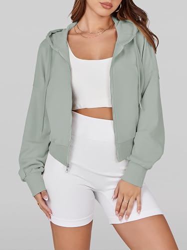 Jhsnjnr Womens Long Sleeve Sport Cropped Jacket Autumn Lightweight Hoodies Zip Up Sweatshirts with Pockets - Image 5