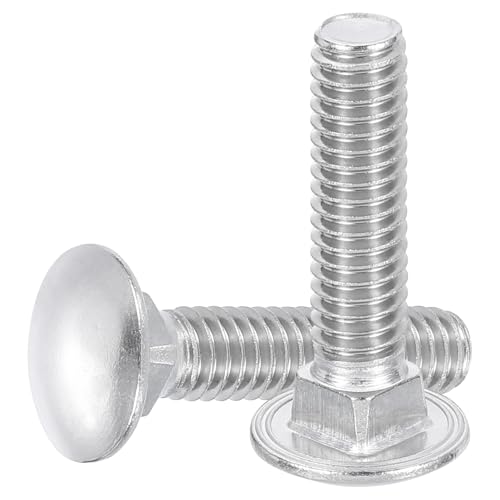 sourcing map Lot de 10 boulons de carrosserie en acier inoxydable 18-8 (304) à tête ronde et à col carré pour accessoires de fixation – Argenté
