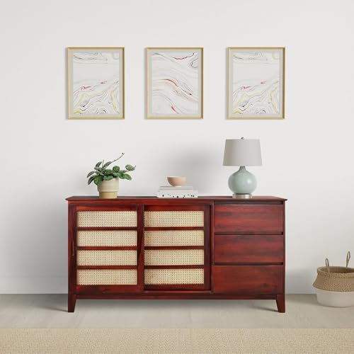 Image of Amazon Brand - Solimo Augustene Solid Sheesham Wood Sideboard with Sliding Door with 3 Drawers for Bedroom Living Room Home (Honey Finish)