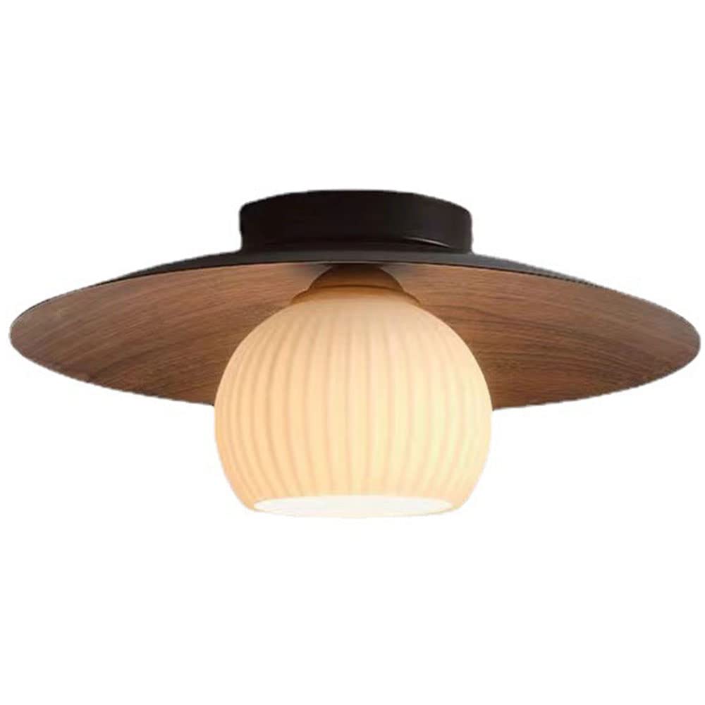 Close to Ceiling Light Fixtures, 13.7 inch Minimalist Wood Grain Iron Ceiling Lamp with Glass Shade, Modern E26 Flush Mount Ceiling Light Fixture for Bedroom, Entryway, Corridor