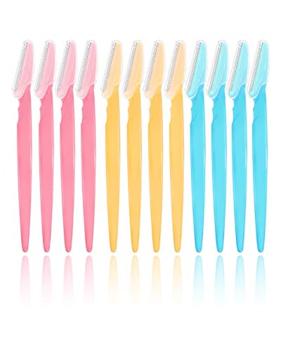 YIPFEN Rasuradoras Faciales Mujer, 12 Cuchillas de Afeitar Cejas Acero Inoxidable para Dermaplaning y Perfilado Preciso, Azul, Rojo, Amarillo, Uso Diario.