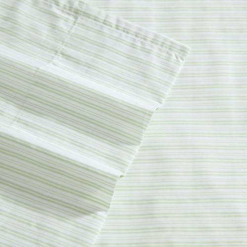 Image of Laura Ashley - King Sheet Set, Crisp & Cool Cotton Percale Bed Sheets, Deep Pockets, Striped Bedding with Matching Fitted Sheet & Pillowcases (Bedford Skinny Stripe Green)