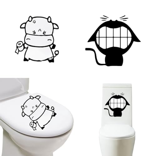 Funny Bathroom Toilet Stickers, Cartoon Black Cat and Calf Design, Removable PVC Decals, 2-Pack, for Bathroom Decor