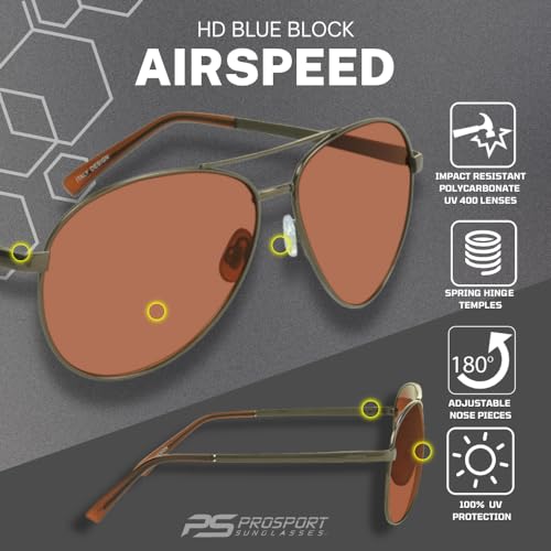 Image of proSPORT Blue Light Blocking Sunglasses - HD Copper Amber Metal Aviator Reduce Eye Strain Better Sleep