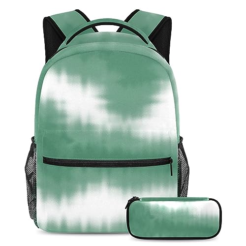 Sac à dos vert tie-dye grand format pour adolescent et étudiant avec trousse