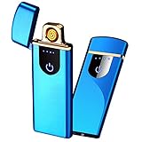 Electronic Lighter, USB Rechargeable Lighter Touch Ignition Double Sided Lighter ,Windproof Flameless Plasma Electric Lighter for Indoor Outdoor with Power Indicator (Blue)