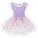 IMEKIS Kind Mädchen Regenbogen Ballettkleid Fliegenhülse Pailletten Gymnastik Trikot Ballettanzug Tanzbody Tüll Tutu Einteiliger Ballerina Dancewear Kostüm Lila 5-6 Jahre