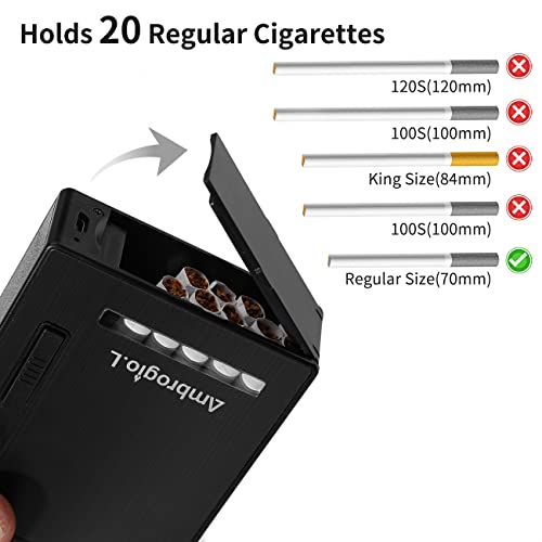 Ambrogio.l Full Pack 20 Regular Cigarettes Case/Box With Arc Lighter Usb Rechargeable, Flameless, Windproof,Moisture-Proof #TOP1