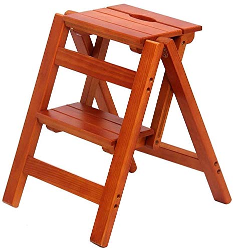Escabeau en bois brun à 2 étapes et étagère de rangement