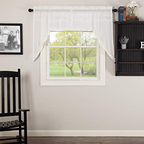 VHC-Brands-Farmhouse-Swag-Pair-White-Rod-Pocket-Ruched-Kitchen-Window-Curtains VHC Brands Farmhouse Swag Pair White Rod Pocket Ruched Kitchen Window Curtains