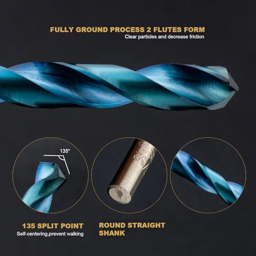 Image of HIDOTOL 13 PCS Blue Coating Cobalt Drill Bit Set M35 HSS Twist Drill Bits 1 /16 inch-1 /4 inch for Hardened Metal, Stainless Steel, Cast Iron, Plastic and Wood