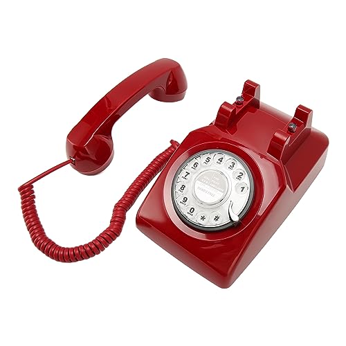 Dioche Old Phone Téléphone Rotatif Rétro Rouge - Téléphone Fixe Vintage à l'ancienne avec Sonnerie Mécanique - Matériau ABS Durable - Parfait pour Une...