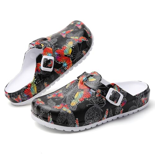Image of Eliogn Women's Garden Clogs with Print, Waterproof Slip Resistant Work Clogs, Lightweight EVA Slip-On Mules, Cushioned Comfortable Shoes for Nurse, Chef, Kitchen, Beach