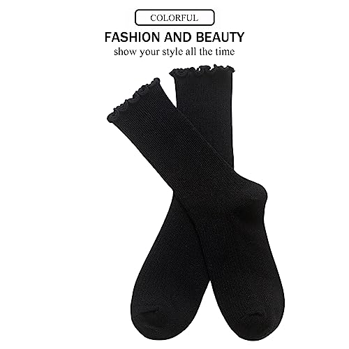 Image of UTTPLL Womens Cotton Crew Socks Ruffle Turn-Cuff Fashion Princess Lettuce Ankle Socks Athletic Thin Gift Dress Socks