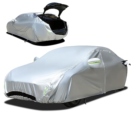 Image of TECOOM Car Cover Fit for Tesla Model 3 - Waterproof All Weather, 2017-2023 Model 3 Cover with Fleece Lining, Ventilated Mesh, Charge Port Opening, Zipper Door, Trunk Opening