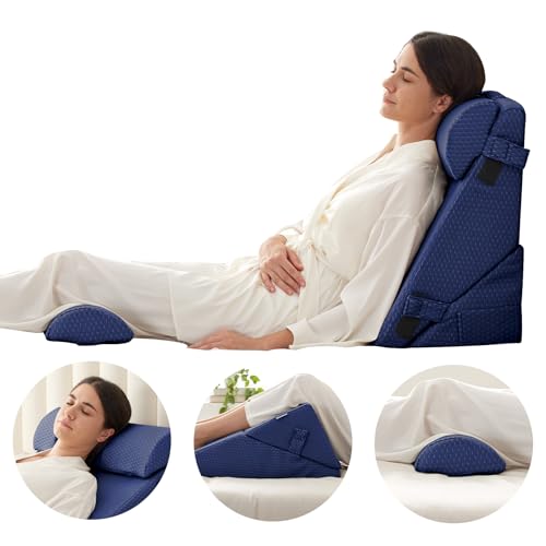 Bedluxe Adjustable 4pcs Bed Wedge Pillow Set, Memory Foam Wedges Pillow Post Surgery for Back, Neck, Leg Pain Relief, Pillows Wedge for Sleeping, Sitting up in Bed, Acid Reflux and GERD, Navy Blue