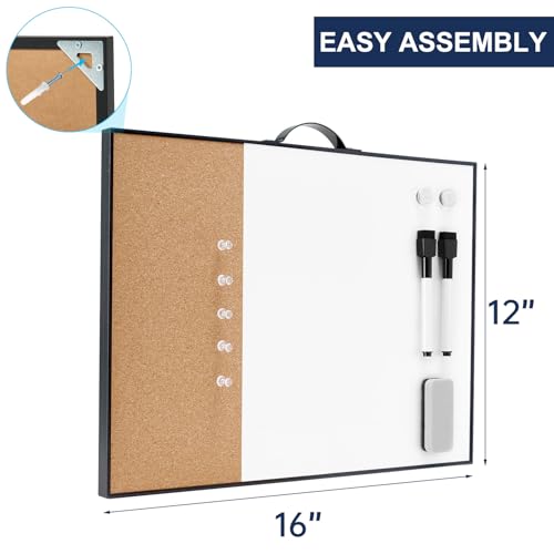 Image of Small Cork Board Whiteboard Combo - 12 inch X 16 inch Portable Aluminum Black Framed Magnetic Dry Erase Board for Wall, Mini Bulletin CorkBoard with a Handle for Office, Home and School
