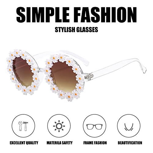 VIOKKO 6 Pairs Round Daisy Flower Sunglasses for Women Girls Flower Shaped Retro Disco Festival Sunglasses Glasses Eyewear for Outdoor Beach Party Favors3