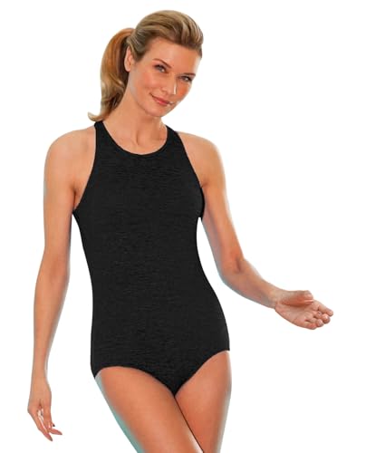 Penbrooke Women's Krinkle Chlorine-Proof High Neck Maillot One Piece Swimsuit