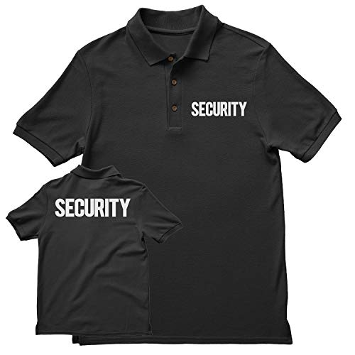 NYC FACTORY Security Polo Shirt Front Back Print Mens Tee Staff Event Uniform Bouncer Screen Printed (Black-White, Large)