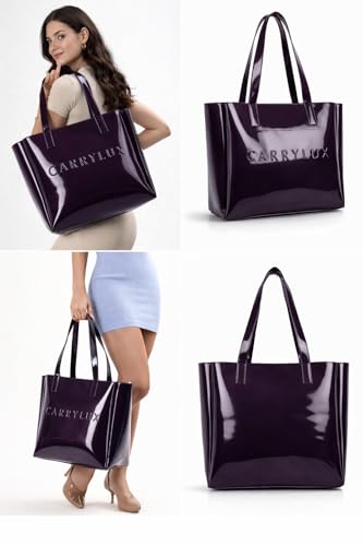 Image of Carrylux Spacious Tote Bag For Womens Handbag Ladies Purses, With Zip Closure Shining Synthetic Leather | Spacious