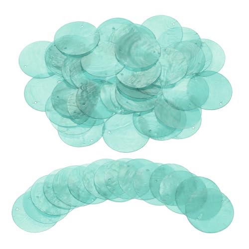 uxcell 120Pcs Capiz Shells 2" Round Natural Shells with 2 Holes for Seashell Wind Chimes Curtain Shell Garland DIY Craft Wedding Home Decoration, Lake Green