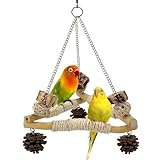 Jevnd Bird Swing for Cage with Chew Toys, 3 Sisal-Wrapped Parrot Perches & Stable Triangle Design, Wooden...