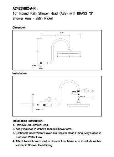 Modona 10” Rain Shower Head And “S” Long Shower Arm With Flange – Satin Nickel - 5 Year Warrantee #TOP6