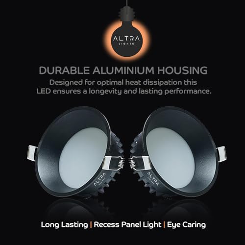Image of 12W Deep Down LED Round Panel Light | Bright Modern Surface Ceiling Light for False Ceiling & POP Roof | Energy-Efficient Light| Cool White, Black Aluminium Body | Pack of 6