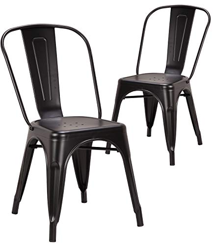 RayGar Pollux Lot de 2 chaises de cuisine empilables en métal pour extérieur et intérieur Style industriel Noir mat Cover