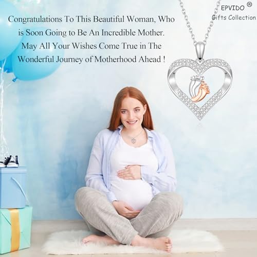 Mom To Be Gift - Pregnancy Gifts for Expecting Moms, Silver Heart Feet Necklace for Women - New Mother Maternity Present, Mothers Day, Christmas Jewellery Idea2
