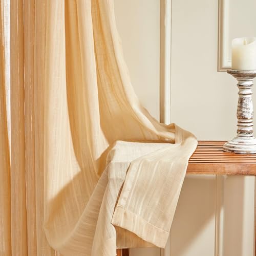 Image of Amazon Basics - Stripe Textured Sheer Door Curtains | Light Filtering | 5 Feet | Set of 2 | Striped Design | for Living Room, Bedroom & Balcony | 115 cm x 150 cm, Color - Cream