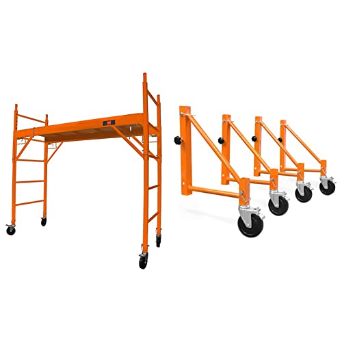 Wen 31110T Baker-Style 6.25 Ft. Multi-Purpose 1000-Pound-Capacity Rolling Steel Scaffolding & 31104 Baker Scaffold Outriggers With 5-Inch Locking Casters, 4 Pack #TOP28