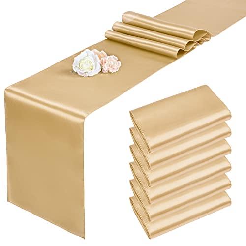 6pcs chemins de Table en Satin Champagne pour Mariage 12 x 108 Pouces de Long chemins de Table pour Tables Rondes rectangulaires, Chemin de Table Lisse décoration de banquets de fête d'anniversaire Cover