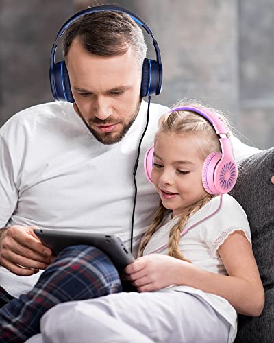 Image of Elecder i45 On-Ear Headphones with Microphone - Foldable Stereo Bass Headphones with No-Tangle 1.5M Cord, 3.5MM Jack, Portable Wired Headphones for School /Kids /Teens /Smartphone /Travel /Tablet Gray /Blue
