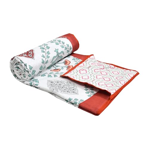 Image of BLOCKS OF INDIA Hand Block Printed Cotton Single Size Reversible Malmal Dohar for Summer (Brick Motifs)